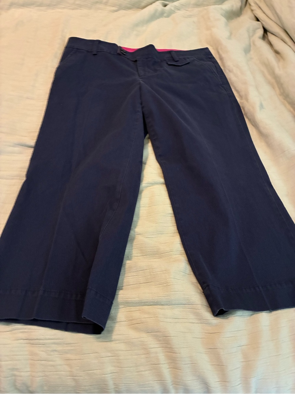 Lilly Pulitzer Navy Wide-Leg Pull-On Pants with Pink Waistband